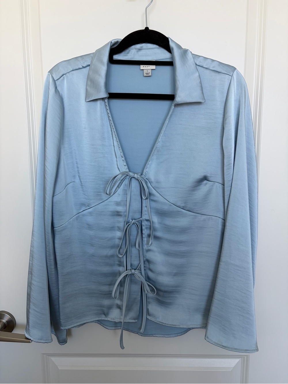 a new day Light Blue Satin Tie-Front Blouse